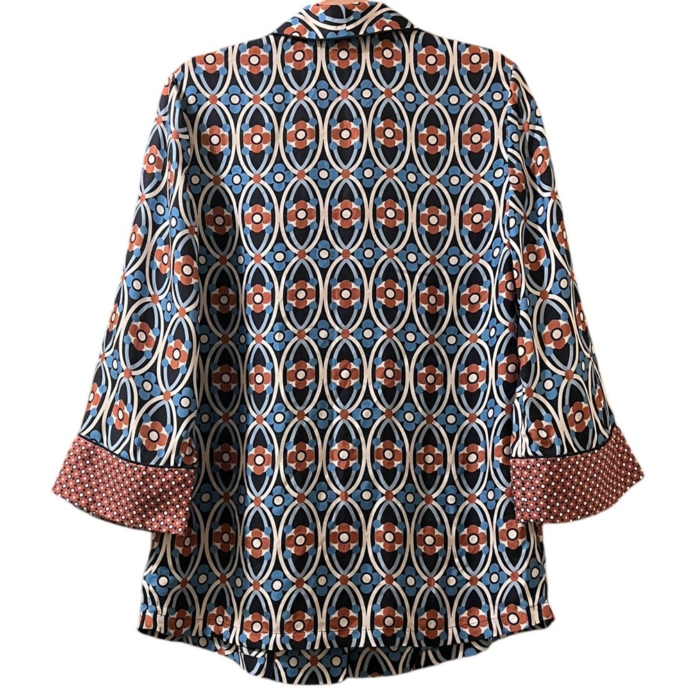 Cara Cara Top Venezia Printed Silk-Twill Blouse Button Shirt Jacket Sz XS - Picture 4 of 11